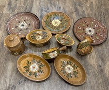 10 tlg Keramik Set- Elsässer Muster Elsass Blumen - Braun Teller Soufflé Auflauf
