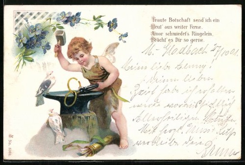 Ansichtskarte amor schmeidet - amor,