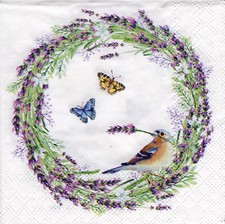3 Cocktail Servietten~ Sommer, Natur, Blumenkranz, Lavendel, Vogel, Schme ~25x25