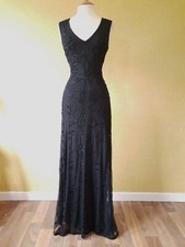PHASE EIGHT Schwarz Maxi Party Kleid Gr. 12 Lang Abend Hochzeit Tapework Gothic 