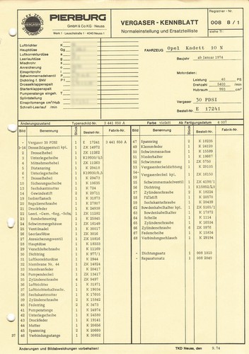 Datenblatt einstelldaten solex - einstelldaten,