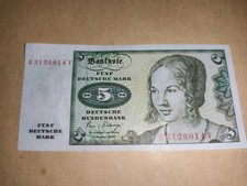 5 DM Schein, 5 Deutsche Mark, 2. Januar 1980 Serie B Seltene Auflage