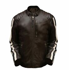 Braune Moto Racer Biker Slim Fit Echt Lammleder Lederjacke für Männer Streife...