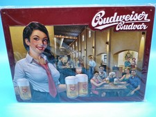 Budweiser Bier Blechschild Kellnerin Gastwirtschaft ca. 21x30 cm ku82