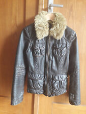 ESPRIT Damen Leder Jacke mit Patina Gr. M Dunkelbraun Ziegenleder