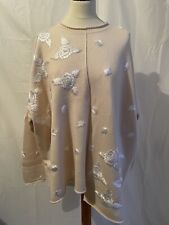 Pullover A-symmetrisch Blumenstickerei  Cremefarbend  beige Oversized 42 44