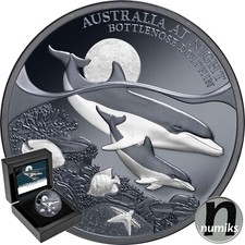 Großer Tümmler Dolphin 2025 Niue 1 Oz Silber BLACK PROOF Australien bei Nacht
