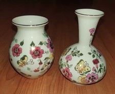 Zsolnay Hungary 2 Vasen, Anemone, Goldrand, Top, Handbemalt