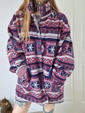 Fleece Jacke Mantel Winter Teddy Crazy Pattern Aztec Vintage Norweger L/XL