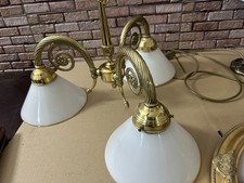 Lüster Deckenlampe, 3 , Arme Messing, Glas weiß satiniert  Weiß Gold Barock