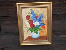 kleines Blumen Ölgemälde Sillleben geramt 1996er Jahre siehe Fotos !