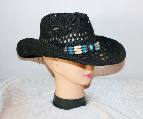 Strohhut hut schwarz western - schwarz,