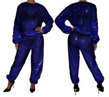 PVC Schwitzanzug 20021L UM 2tlg GENÄHT Pyjama Lack-Optik Windelhose Erotik Anzug