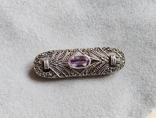 Alte Silber Brosche Amethyst &