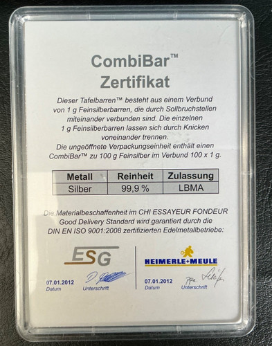 100g silbertafel silberbarren - 100g,