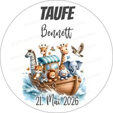 Taufe Tortenaufleger Party Deko personalisiert Name essbar Arche Noah Tiere neu