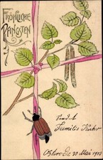 Präge Litho Glückwunsch Pfingsten, Maikäfer klettern auf einen Baum - 10814427
