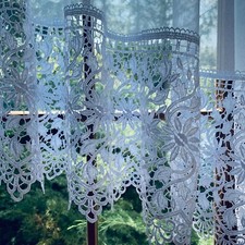 Gipüre-Spitze Gardine Nach Maß Marquisette mit  Guipure Bogen Gipürespitze Weiß