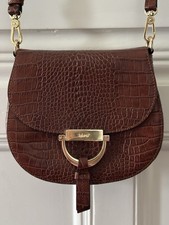 Handtasche Damen Umhängetasche, Echtes Leder, Krokodil-Optik Rotbraun Mit Gold