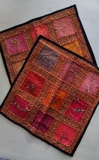 ZWEI THAILAND KISSENBEZÜGE BAUMWOLLE REICH BESTICKT 43 x 43 cm