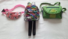 3 x Mädchentaschen- Pailletten-Rucksack, Dino Schultertasche, Bauchgürteltasche 
