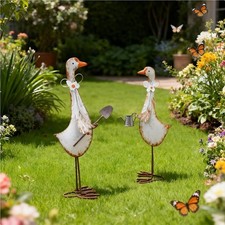 2 Stück Gartendeko Gans Rost