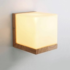 Wandleuchte Holz Innen Wandlampe mit Glas Lampenschirm Wandbeleuchtung E27 Flur