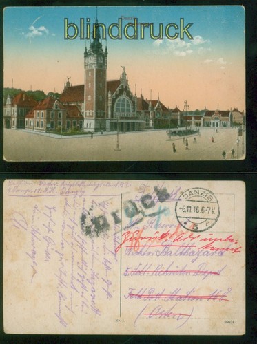Danzig farb hauptbahnhof - farb-ak,