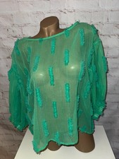 Zara Tunika  grün transparent Nadelstreifen & Fransen Eyecatcher Grösse L