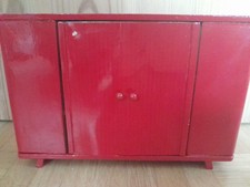 Vintage Kleiderschrank, rot, Holz, Puppenmöbel, Puppenhaus, 50er