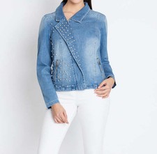 Jeansjacke blau 34 Damen Jeansjack mit Nieten und Ziernähten 9.8381