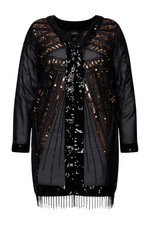 Ulla Popken Damen große Größen Jacke Perlen Pailletten V Ausschnitt