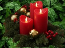 LED Kerzenset Rustik-Optik mit beweglicher Flamme Fernbedienung rot 3er Set