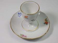 Eierbecher Meissen Goldrand Porzellan Bunte Streublumen Unterteller 1.Wahl
