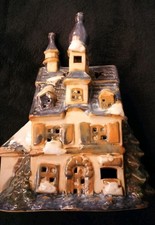 Keramik Töpferware Lichterhaus Windlicht Dekoration Weihnachtsdorf ca 20 cm hoch