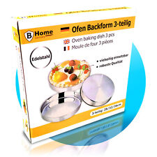 Backblech SET 3tlg Backform Tablett Edelstahl Backofenblech rund 28/32/36cm 