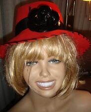 Alt Damen Hut, rot  Filz  Filzhut Rose Transit Vintage Karneval