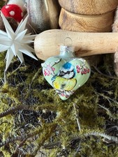 Glaskugel,Christbaumkugel,Herz,5cm,Deko,Weihnachtskuge,Blaumeise,handbemalt