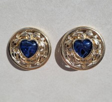 Edle Pierre Lang Ohrclips, Ohrringe, gold, blauer Stein, Herz, weisse Zirkonia