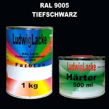 1 Liter 2K Acryl Autolack RAL 9005 schwarz & o,5 Liter Härter im Set glänzend