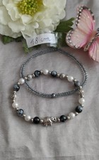 2 ARMBAND ELEFANT Beads Charms Grau Silber Perlen Glitzer SCHMUCK Boho Handmade 