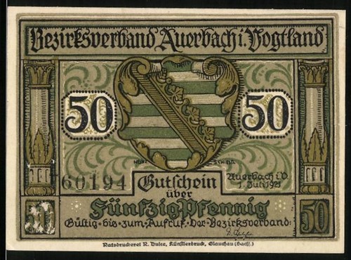 Notgeld auerbach 1921 - notgeld, i.