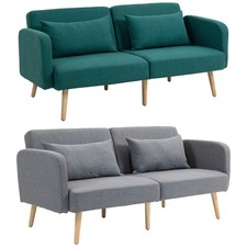Schlafsofa, 3-Sitzer-Sofa mit Bettfunktion, 2 Kissen, Leinenoptik