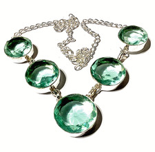 A Q U A M A R I N Edelstein HALSKETTE 925 Sterlingsilber HANDGEFERTIGT RUNDFORM