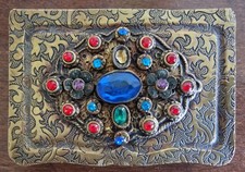 Antike Puderdose Visitenk. * Messing mit Schmucksteinen * Akanthus * Art Déco * 