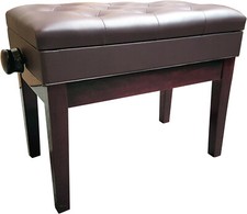 EDEL KLAVIERBANK IN MAHAGONI - LEDER BRAUN GENOPPT - HÖHENVERST, PIANOHOCKER KL7