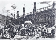 Alte Radierung, Berlin, Markthalle, Hochbahn, W. Giese, signiert, 1912, Rarität