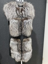 echt pelz weste silberfuchs Schwarz Leder  Gr M