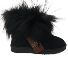 OOG Boots echtes Fell & Leder Schuh Damen Fellstiefel Bommel Winterstiefel Pelz 