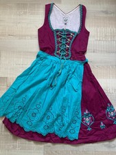 Original Steindl MINI Dirndl Gr. 38 pink/lila/beere/blau/türkis mit Schürze